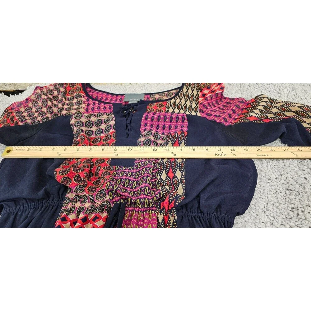 Maeve Anthropologie Patchwork Dress Blouson Lace-Up Chiffon Boho Peasant Women M - Picture 11 of 15